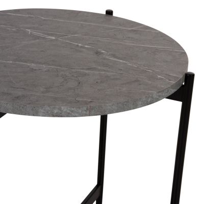 SIDE TABLE HM9589.02 MDF GREY MARBLE-BLACK METAL BASE Φ50x55Hcm.