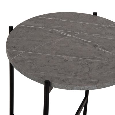 SIDE TABLE HM9589.02 MDF GREY MARBLE-BLACK METAL BASE Φ50x55Hcm.