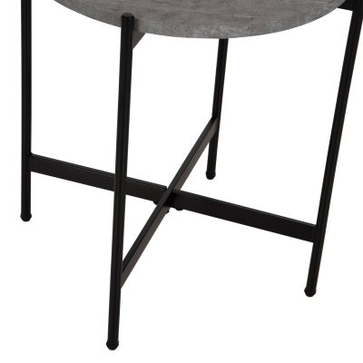 SIDE TABLE HM9589.02 MDF GREY MARBLE-BLACK METAL BASE Φ50x55Hcm.