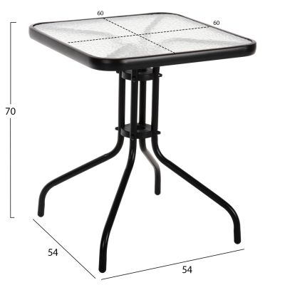 OUTDOOR TABLE SQUARE FIGO HM5035.03 BLACK METAL-GLASS TABLETOP 60Χ60Χ70Hcm