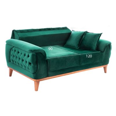 HM3250.13, 2-seater sofa-bed, cypress green velvet, 180x95x80