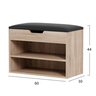 SHOE RACK WITH SEAT ROMIR HM2477.01 MELAMINE IN SONAMA-BROWN SEAT 60x30x44Hcm.