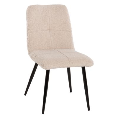 CHAIR SHELLY HM8590.02 TEDDY FABRIC IN WHITE-BLACK METAL LEGS 48x64x87Hcm.