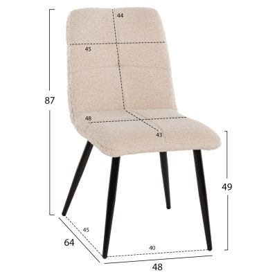 CHAIR SHELLY HM8590.02 TEDDY FABRIC IN WHITE-BLACK METAL LEGS 48x64x87Hcm.