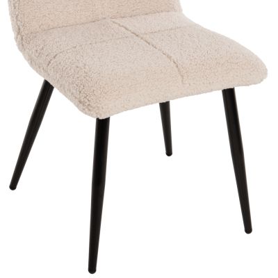 CHAIR SHELLY HM8590.02 TEDDY FABRIC IN WHITE-BLACK METAL LEGS 48x64x87Hcm.