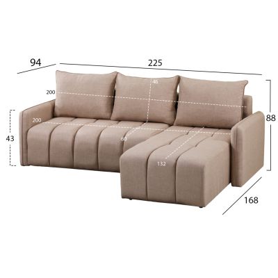 CORNER SOFA-BED PROTON HM3272.04 BEIGE FABRIC 225x94x70Hcm.