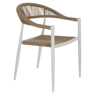 ARMCHAIR ALUMINUM GRET HM5854.01 WHITE WITH BEIGE PE RATTAN  56x55.5x78H