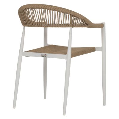 ARMCHAIR ALUMINUM GRET HM5854.01 WHITE WITH BEIGE PE RATTAN  56x55.5x78H