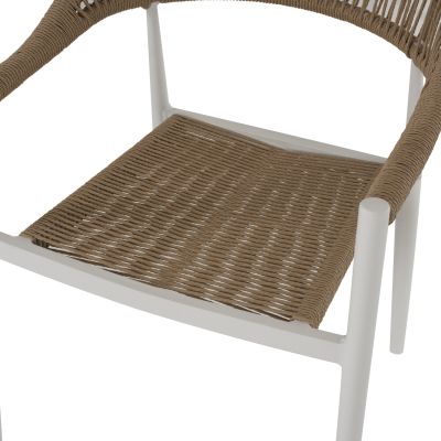 ARMCHAIR ALUMINUM GRET HM5854.01 WHITE WITH BEIGE PE RATTAN  56x55.5x78H