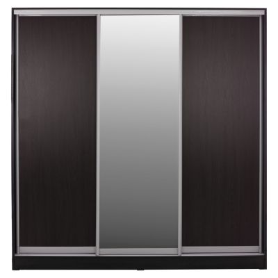 WARDROBE ADLER SLIDING MELAMINE WENGE WITH MIRROR 3-LEAF 240x60x240H HM2462.02