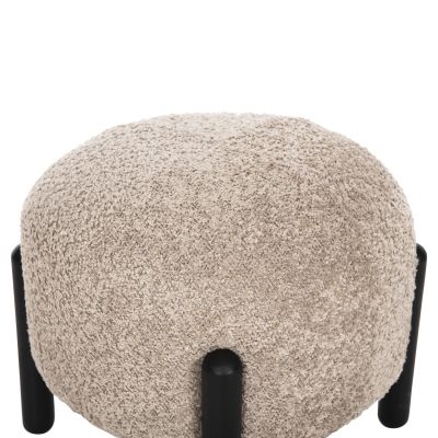 STOOL ROUND EWAN HM9596.08 BEIGE BOUCLE FABRIC-BLACK METAL LEGS Φ45x36Hcm.