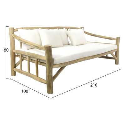 SOFA TORC HM9339 SOLID TEAK NATURAL-WHITE 210x100x80H