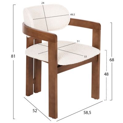 DINING ARMCHAIR LICI HM18014.01 BEECH WOOD IN WALNUT-BOUCLE FABRIC IN WHITE 58,5x52x81Hcm.