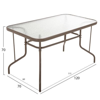 OUTDOOR METALLIC TABLE ADAM HM5679.04 CHAMPAGNE COLOR WITH REINFORCED GLASS TOP 120Χ70Χ71Hcm.