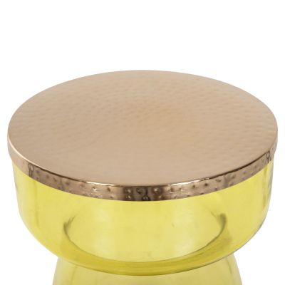 SIDE TABLE RANE HM9731 LIGHT GREEN GLASS BASE-METAL TOP IN GOLD Φ36x47Hcm.