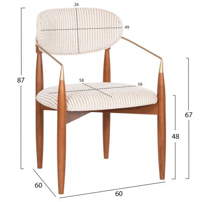 DINING ARMCHAIR SIRUS HM18016.04 BEECH WOOD-METAL-FABRIC IN OFF-WHITE 60x60x87Hcm.