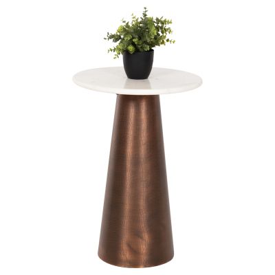 SIDE TABLE ROUND FODEN HM9720 WHITE MARBLE TOP AND METAL BASE IN DARK COPPER COLOR Φ40,5x59Hcm.