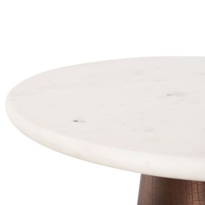 SIDE TABLE ROUND FODEN HM9720 WHITE MARBLE TOP AND METAL BASE IN DARK COPPER COLOR Φ40,5x59Hcm.