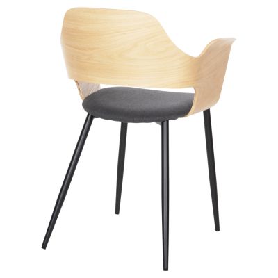 DINING CHAIR VELP HM9616.02 WOOD IN NATURAL-GREY FABRIC-BLACK METAL LEGS 55,5x50x79Hcm.