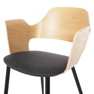 DINING CHAIR VELP HM9616.02 WOOD IN NATURAL-GREY FABRIC-BLACK METAL LEGS 55,5x50x79Hcm.