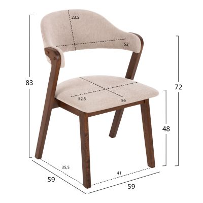 ТРАПЕЗЕН СТОЛ RIDER HM9734.02 КАУЧУКОВО ДЪРВО В ЦВЯТ ОРЕХ-ЕКРЮ МАТЕРИЯ 59x59x83Hcm.