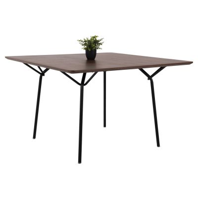 DINING TABLE SQUARE TRENK HM9614.02 MDF WITH OAK VENEER IN WALNUT-BLACK METAL LEGS 120x120x75Hcm.