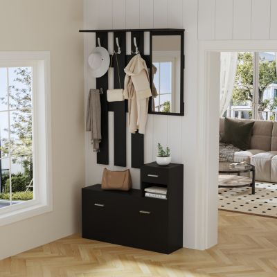 ENTRYWAY SET WITH MIRROR GORN HM2473.02 MELAMINE IN WENGE 90x24x190Hcm.