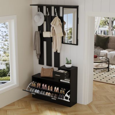 ENTRYWAY SET WITH MIRROR GORN HM2473.02 MELAMINE IN WENGE 90x24x190Hcm.