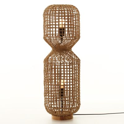 FLOOR STANDING LAMP HM4359 METAL-PAPER ROPE IN BROWN- 2 LIGHT BULBS Φ25x78.5Hcm.