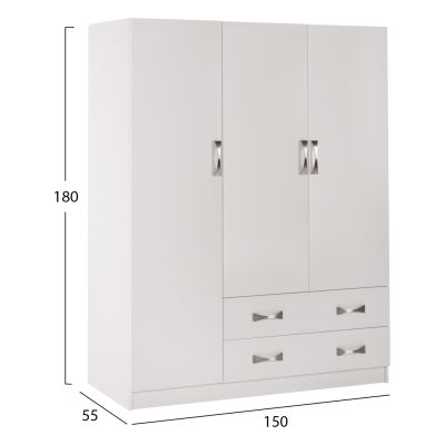 WARDROBE 3-LEAF CARLY HM384.05 WITH 2 DRAWERS IN WHITE COLOR 150X55Χ180Hcm.