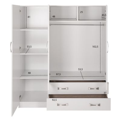 WARDROBE 3-LEAF CARLY HM384.05 WITH 2 DRAWERS IN WHITE COLOR 150X55Χ180Hcm.