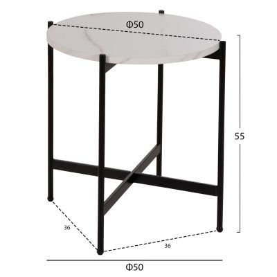 SIDE TABLE HM9589.05 MDF WHITE MARBLE-BLACK METAL BASE Φ50x55Hcm.