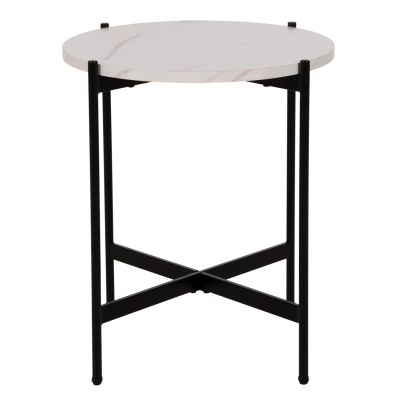 SIDE TABLE HM9589.05 MDF WHITE MARBLE-BLACK METAL BASE Φ50x55Hcm.