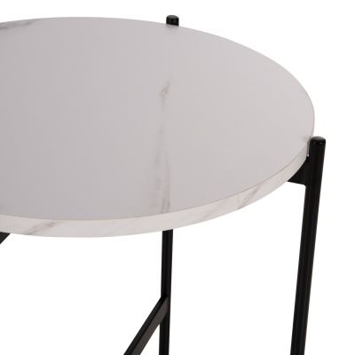 SIDE TABLE HM9589.05 MDF WHITE MARBLE-BLACK METAL BASE Φ50x55Hcm.