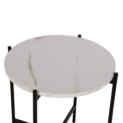 SIDE TABLE HM9589.05 MDF WHITE MARBLE-BLACK METAL BASE Φ50x55Hcm.