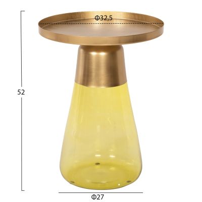 SIDE TABLE VALERY HM9732 LIGHT GREEN GLASS BASE-METAL TOP IN GOLD Φ39,5x52Hcm.