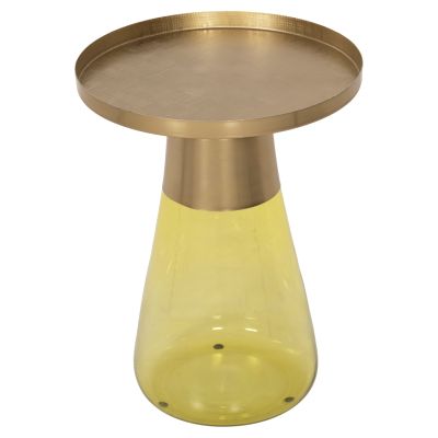 SIDE TABLE VALERY HM9732 LIGHT GREEN GLASS BASE-METAL TOP IN GOLD Φ39,5x52Hcm.