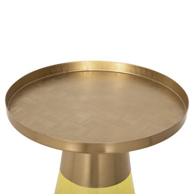 SIDE TABLE VALERY HM9732 LIGHT GREEN GLASS BASE-METAL TOP IN GOLD Φ39,5x52Hcm.