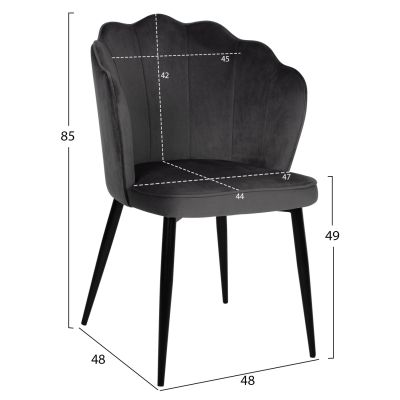 CHAIR AVIE HM8737.01 METALLIC FRAME AND GREY VELVET 48x48x85Hcm.