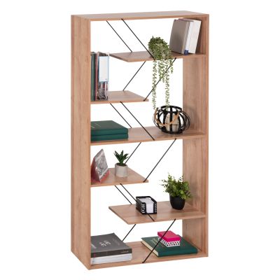 BOOKCASE TARS HM2240.14 NATURAL OAK MELAMINE-BLACK METAL RODS 84x24x157Hcm.