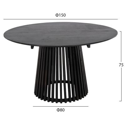 DINING TABLE ROUND FRANTZ HM9457.12 SOLID MINDI WOOD IN BLACK Φ150x75Hcm.