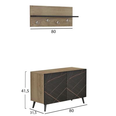 ENTRYWAY FURNITURE SET DELPHINE HM8876.12 MELAMINE IN BLACK MARBLE-NATURAL WOOD 80x31,3x41,5Hcm.