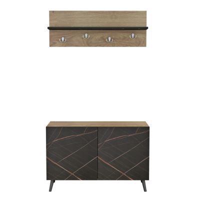 ENTRYWAY FURNITURE SET DELPHINE HM8876.12 MELAMINE IN BLACK MARBLE-NATURAL WOOD 80x31,3x41,5Hcm.