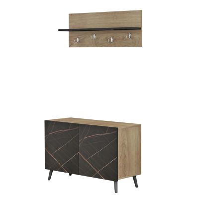 ENTRYWAY FURNITURE SET DELPHINE HM8876.12 MELAMINE IN BLACK MARBLE-NATURAL WOOD 80x31,3x41,5Hcm.