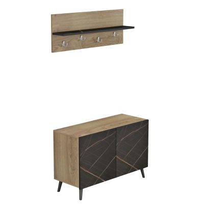 ENTRYWAY FURNITURE SET DELPHINE HM8876.12 MELAMINE IN BLACK MARBLE-NATURAL WOOD 80x31,3x41,5Hcm.