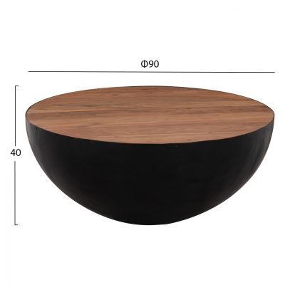 Декоративна холна маса Bowl Round Φ90x40cm Черна с акациево дърво HM8717.01