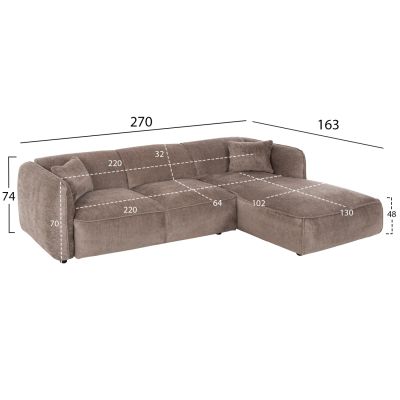 CORNER SOFA (RIGHT) TREAT HM3277.02R DARK BEIGE FABRIC 270x163x74Hcm.