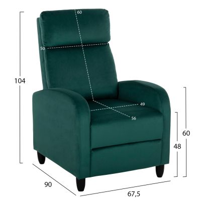 ARMCHAIR RELAX HIBER HM9782.03 CYPRESS GREEN VELVET 67,5x90x104Hcm.