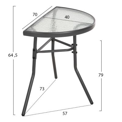 ПОЛУКРЪГЛА МАСА LIMA HM5967.01 МЕТАЛНА В СИВО СЪС СТЪКЛЕН ПЛОТ 70x40x64,5Hcm.