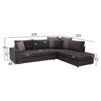 Corner sofa HOME, grey, 2pcs, right corner